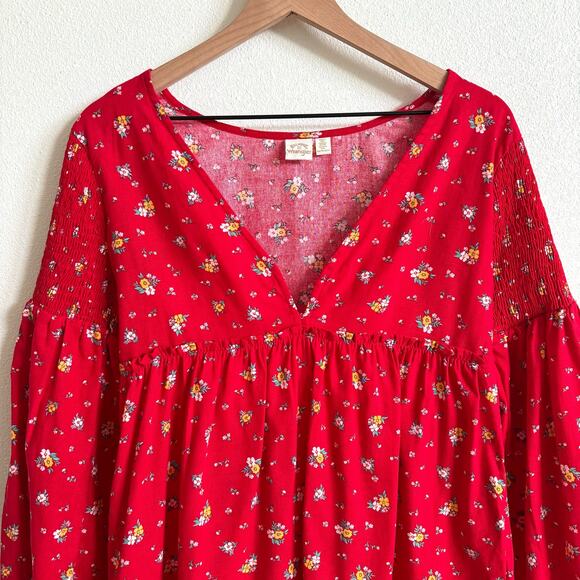 Billabong X Wrangler Falling For You Red Floral Mini Babydoll Dress Women’s XS - Picture 3 of 8